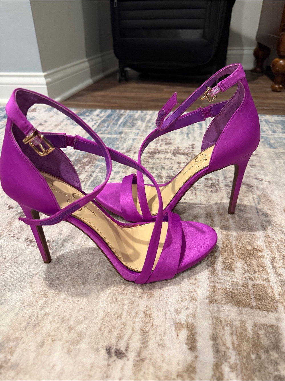 Jessica Simpson Rayli Dress Fuchsia Satin Strappy Ankle-Heels - Picture 2 of 13